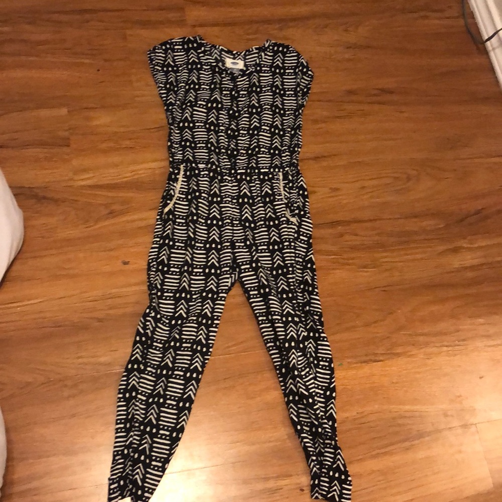 kids black and white button up jumpsuit